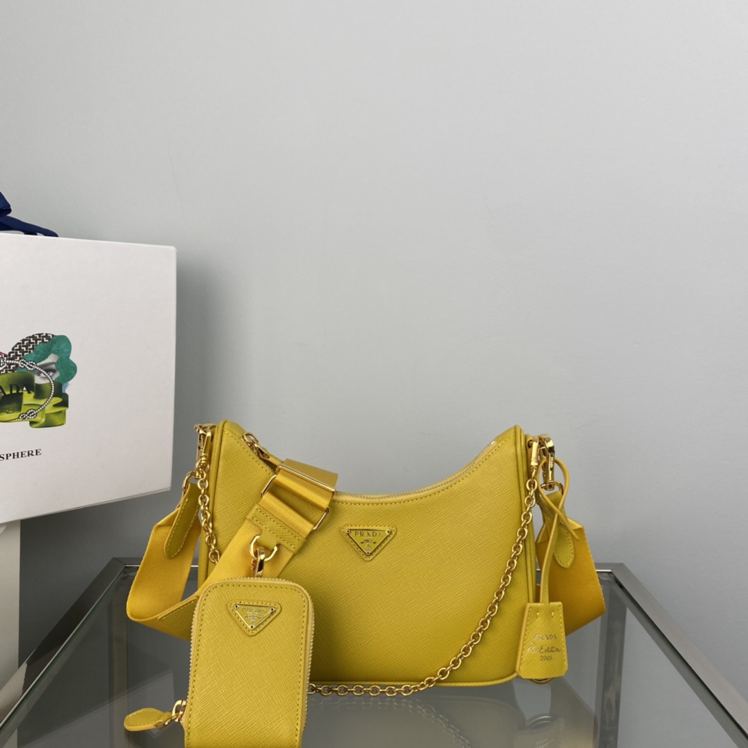 Prada Saffiano Leather Re Edition 2005 Shoulder Bag Sunny Yellow 1BH204